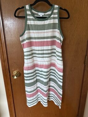 J. Jill Striped Sleeveless Midi Dress in Green, Pink and White